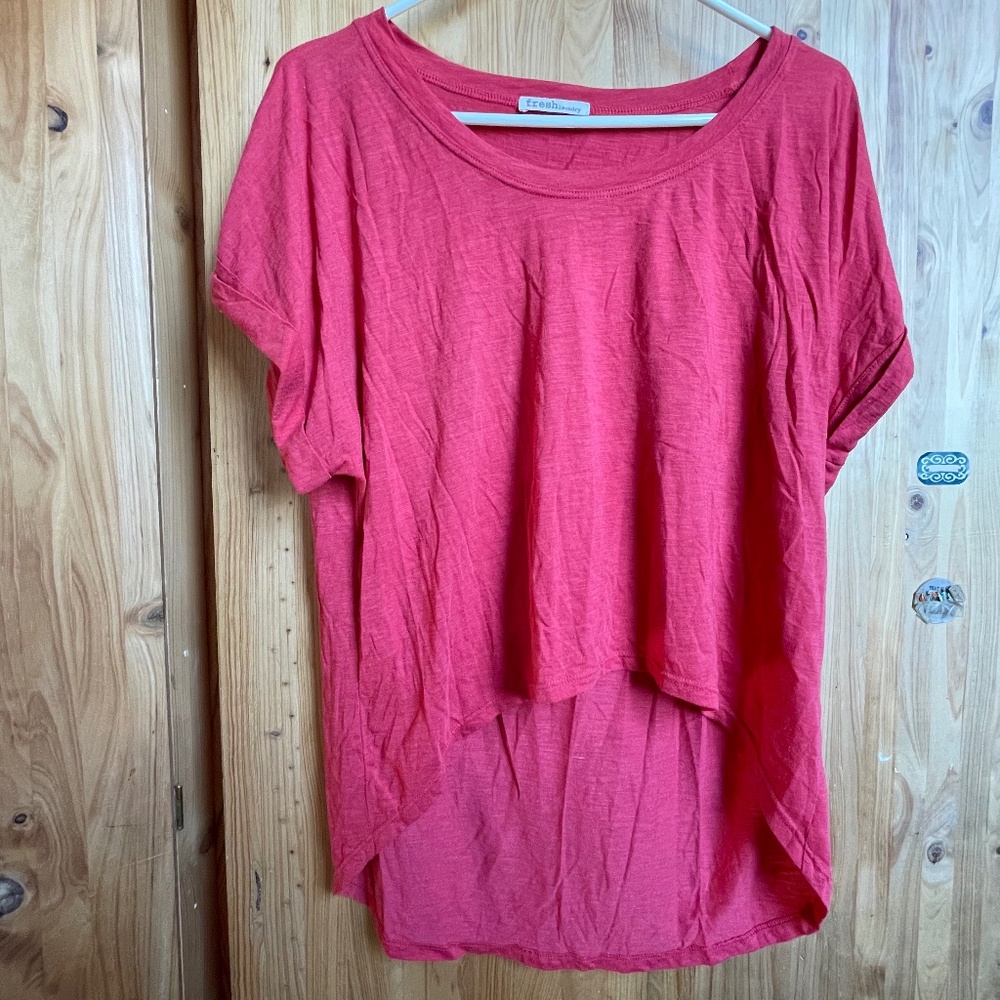 FRESH LAUNDRY High Low Summer Blouse Top Tomato Red S/S Tee Size Small